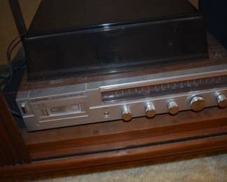 MCM - Emerson Turn Table,  AM-FM Stereo Receiver/Stereo Cassette Player with Linen Fold Doors