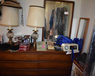 Early 1960s Mid-Century 5-Piece WALNUT Bedroom Set includes Bed, Dresser with large 3 Drawer Dresser with Attached Mirror (to right side of Dresser) in great condition and it is full, as is the dresser of MCM and Vintage Items.