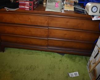 Early 1960s Mid-Century 5-Piece WALNUT Bedroom Set includes Bed, Dresser with large 3 Drawer Dresser with Attached Mirror (to right side of Dresser) in great condition and it is full, as is the dresser of MCM and Vintage Items.