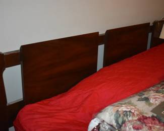 Mid Century Modern Walnut Bedroom Suite featuring Queen Bed with "brutalist" style Head Board, Large Mirrored Dresser with Linen Fold Side Doors with with 3 Pull Out Drawers on each side,  and 4 large Center Drawers, plus Fabulous Linen Fold Chest featuring Linen Fold top drawers opening  up to 4 Pull Out Drawers ( 2 to each side) with 3 large Dresser Drawers on the bottom, plus 2 Matching Beautiful Night Stands.