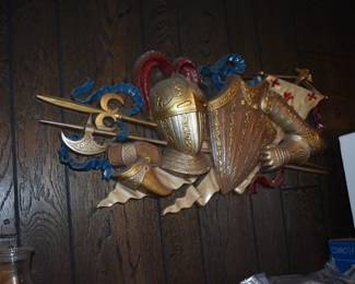 Mid-Century Wall Art , it is Colorful and Beautiful featuring a Knights Armor, Weapons, Shield andClan Banner - Awesome!