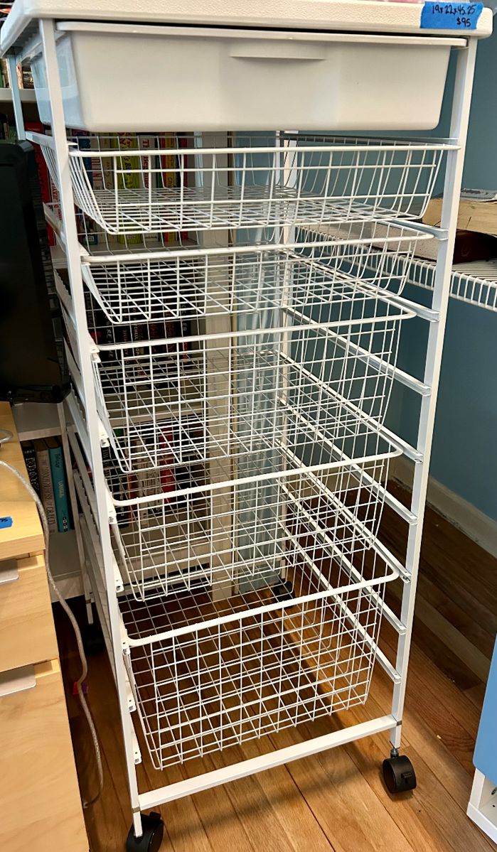 19w x 22d x 45”h 6 drawer basket system with wheels & top $95