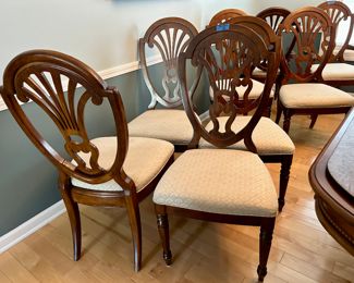 6 upright, 2 Armed Upholstered Seat cherrywood dining Chairs $45ea