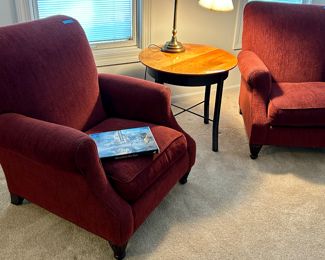 Room & Board Burgundy Upholstered Chairs 32w x 33d x 16”h floor to seat $95ea
