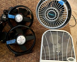 2 tent fans with light $20 ea
Circular fan $15
Small box fan $6
