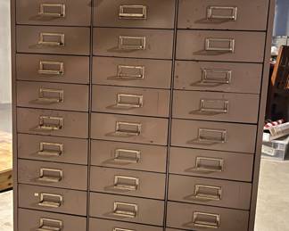 30 drawer metal File / storage cabinet 
30w x 13d x 37”h (drawers 9.25wx12d x 3h) $295