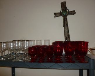 Ruby glasses & silver rimmed crystal