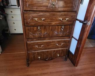 Vintage Wood Tall Boy Dresser