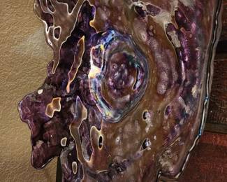 Arda Glassware Black Oyster Clam 18 inch Piece Handmade Turkey Iridescent