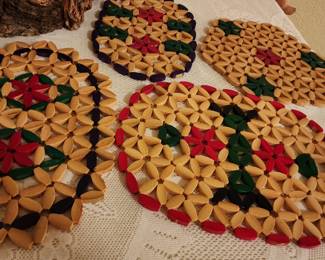 Set of 1970s wooden beaded placemats