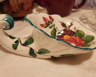 Italian Majolica Pottery Cornucopia Centerpiece
