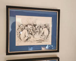 framed  "Indian Gamblers" signed Karen Lindquist
