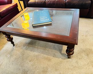 Glass Top and Wood Coffee Table, Note Blemishes