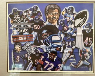 Signed 1985-1986 Chicago Bears Framed Piece
