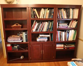 Bookcase, Antique reference books ($5), paper backs ($1)