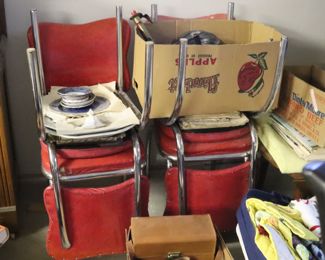 1950s Kitchen chairs ($50 for 4), blue & white, etc.