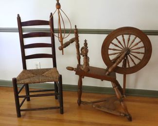 Ladderback chair ($25) , spinning wheel ($50)