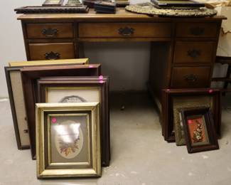 Artwork, frames ($10), keyhole desk ($50)