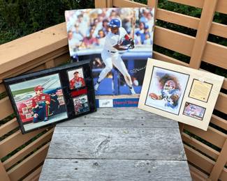 Darryl strawberry poster still in plastic, Thurman Thomas poster with playing card and Jeff Gordon Plaque.