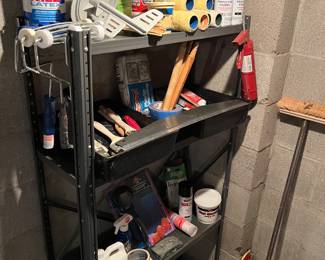 Paint supplies including brushes, rollers, pans and spray paints