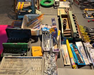 Socket sets, tap and die tool set, variety of drillbits, variety of reciprocal saw blades and much more.