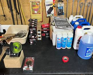 Portable swimming pool with chemicals, holesaw blades, Disc repair, antifreeze and Windshield washer fluid.