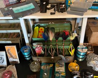 Fishing tackle, fishing line, fishing reels and storage boxes