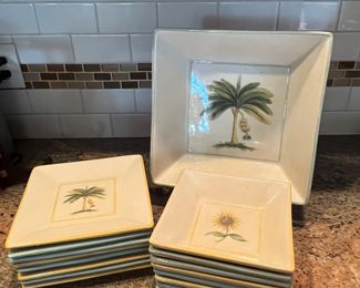 Williams Sonoma Verano Tile square plates, bowls, lg serving bowl - matching tablecloth also