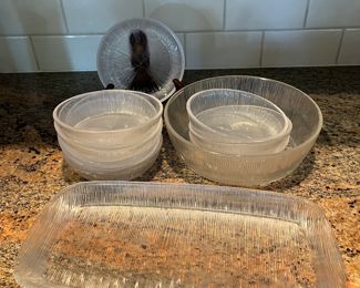 vintage 1970s ribbed glass bowls and tray