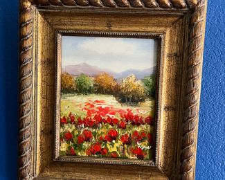 gold framed original oil Poppies