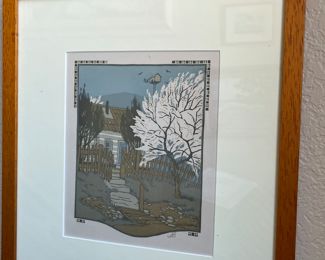 series of 8 framed Gustave Baumann wood cut prints from All the Year Round with a poem for each month by James Whitcomb Riley on the reverse