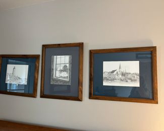 3 Maine Coastline Harbor scenes by artist Consuelo Hanks