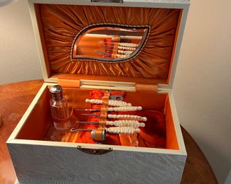 Antique woman's vanity sewing jewelry box