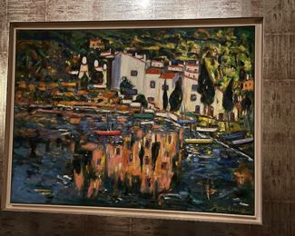 large beautifully framed original oil "Port Lligat Casa Dali" Spain by artist Ysa Ruiz, 2004