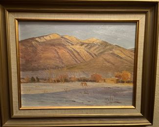 "Winter Light on Taos Mountain" original oil by artist Valerie Graves