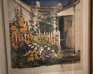 framed Gustave Baumann print "Grandma Battin's garden"
