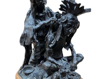 Gary Schildt bronze c. 1970 - Native American Woman and Warrior