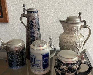 antique German beer steins & pitchers