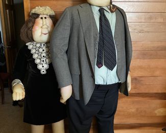 Laguna Beach CA artist life size stuffed Grandma and Grandpa sculptures