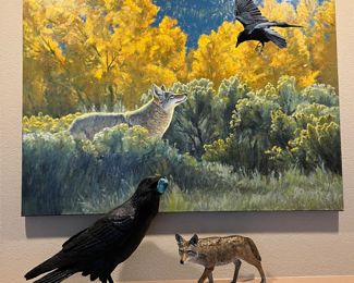 Jim Eppler Raven III and Coyote in front of large original Eppler oil - all with COAs and receipts from Manitou Galleries, Santa Fe, NM
