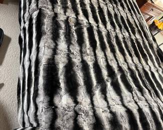 Large authentic chinchilla fur blanket - shown on full bed for size