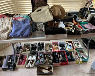 women's cashmere sweaters, scarves, handbags, and sz 8.5 shoes