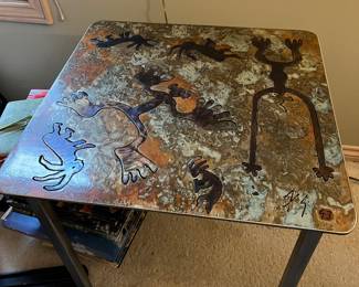 acid etched metal Southwest style table