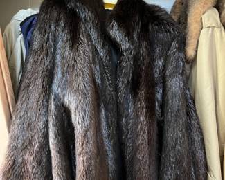 Men's XL Beaver fur jacket - plus several other leather, suede coats, and his and hers opossum-lined trench coats