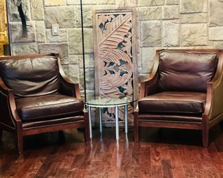 Wood/Brown Leather Chairs 