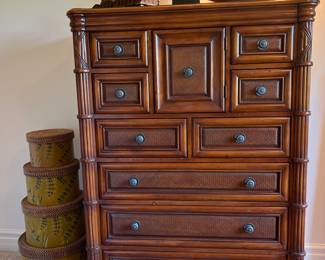 Tall  Bamboo Style Dresser and Bamboo Design Round Storage Box