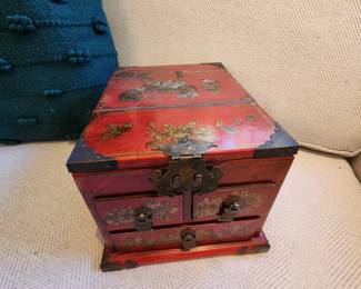 Vintage Chinese Jewelry Box with fold down mirror