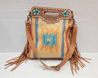 #2202 • Crossbody Bag with Aztec Rug & Leather Fringe
