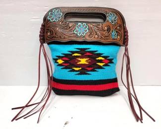 #2214 • Saddle Blanket Floral Tooled Handle Handbag

