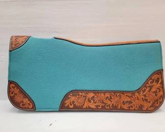 #2222 • 1" Thick Teal Floral Tooled Saddle Pad
